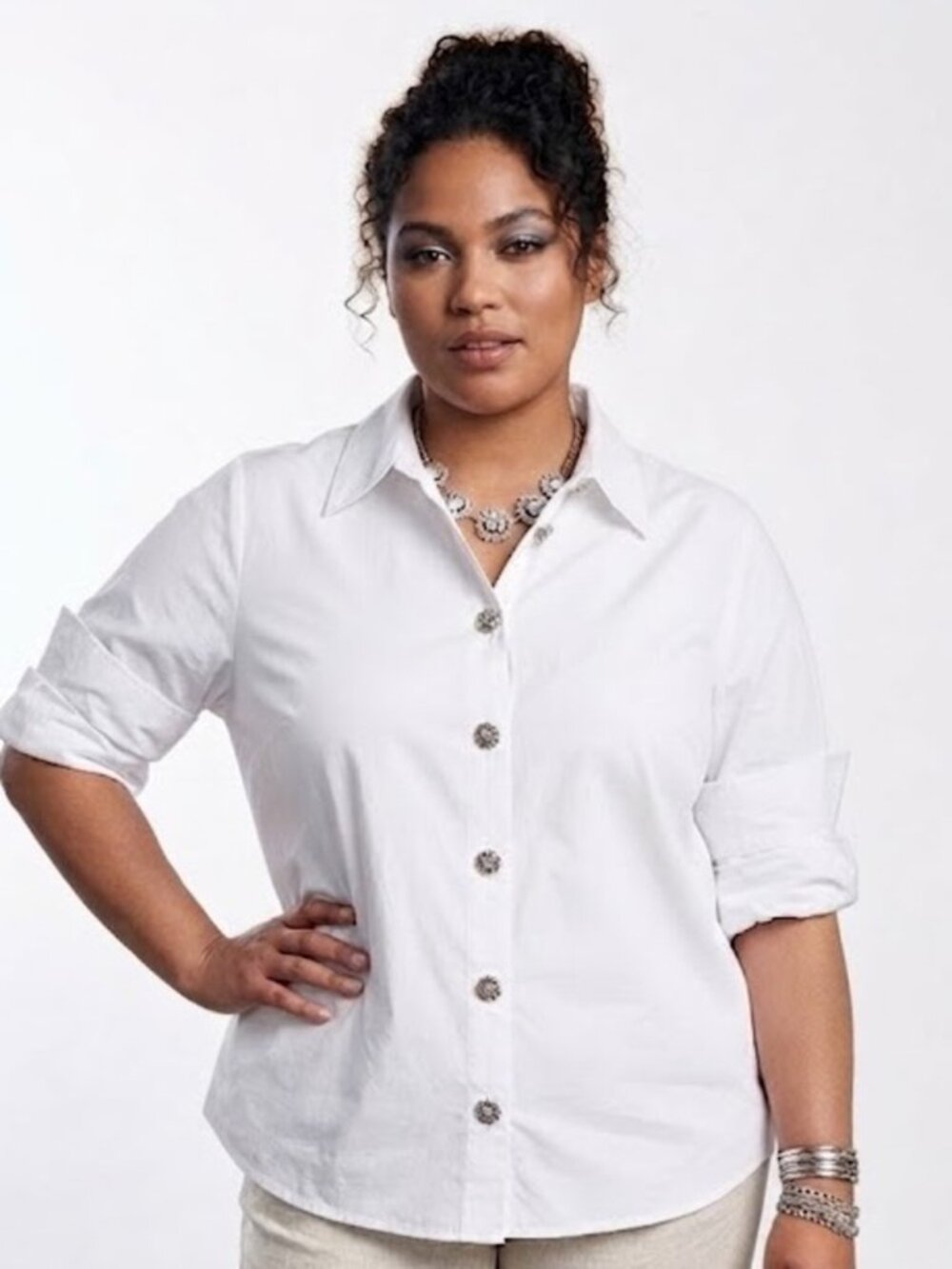 A New Day White Blouse Rhinestone Jewel Button Shirt Women's XXL Work Top NWT - Picture 4 of 4